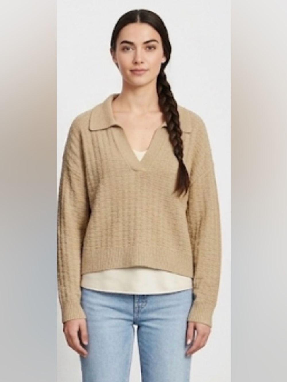 Zara Open Collar Knit Sweater - Tan size medium like new condition